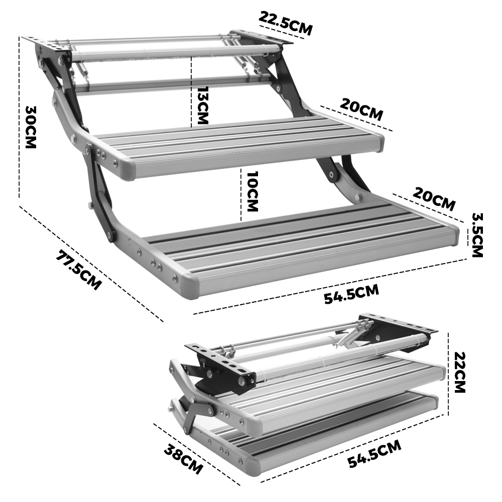 Caravan Aluminum Steps Double Step Pull Out 12V LED Light YS