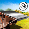 Grey Scale Stripes replacement awning fabric — rolled packaging