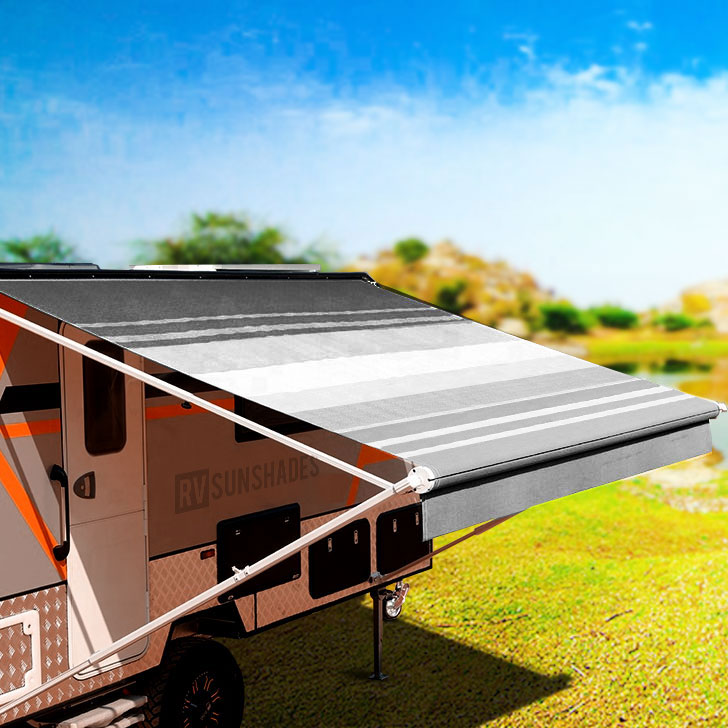 Replacement Awning Fabric Kit suit 14ft Roll-Out Awning (13'2"x8' Grey Scale Stripes 14-BK-ST) *BOXED* - RVSUNSHADES
