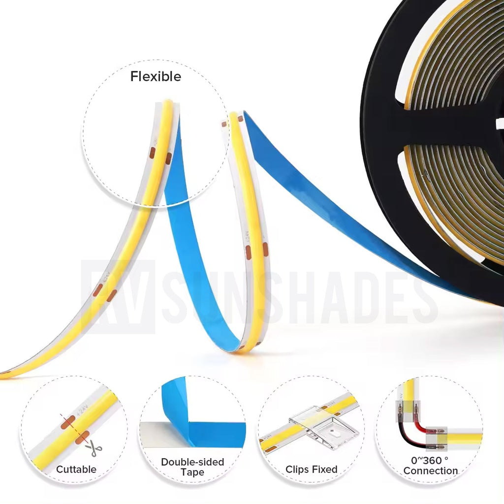 COB LED Strip Light Cool White 10M Roll 480 LEDs IP20 6500k (12V) - RVSUNSHADES