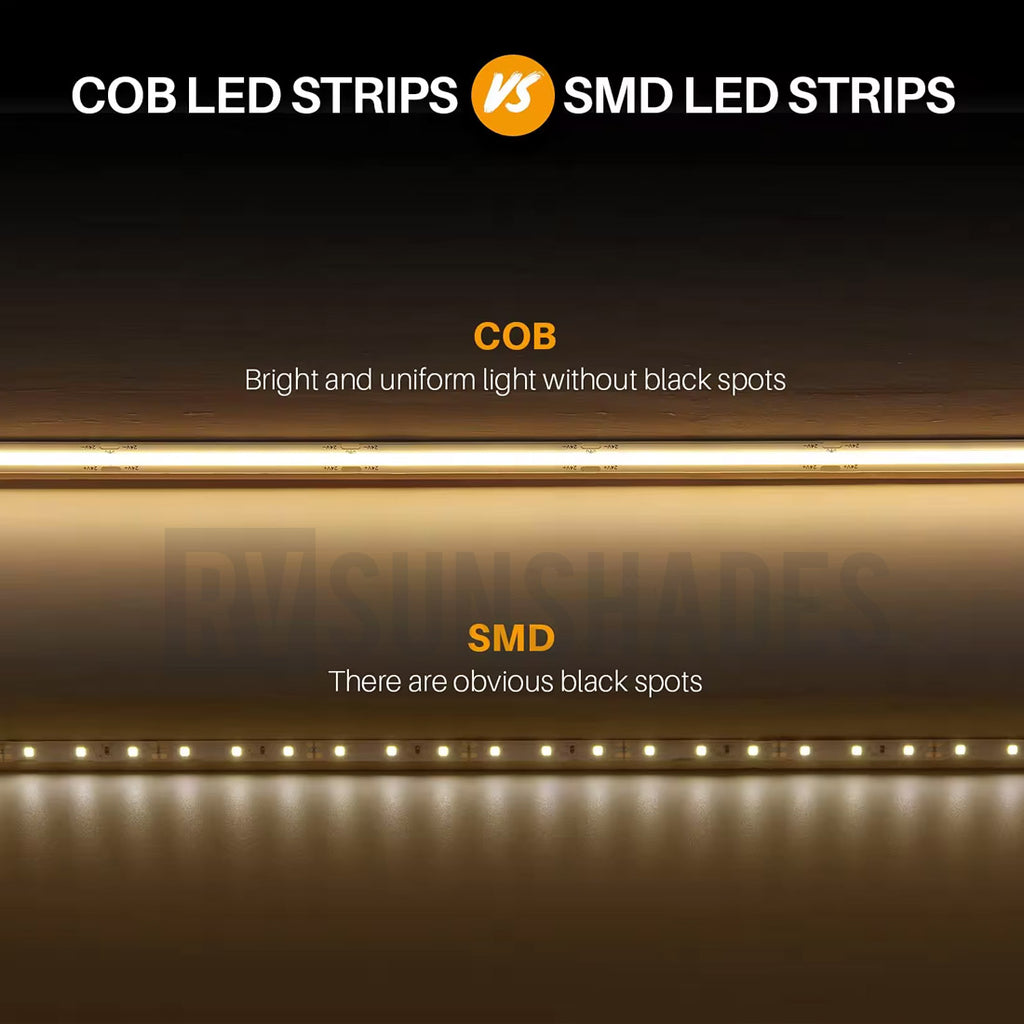 Waterproof COB LED Strip Light Warm White 10M Roll 480 LEDs IP68 3000k (12V) - RVSUNSHADES