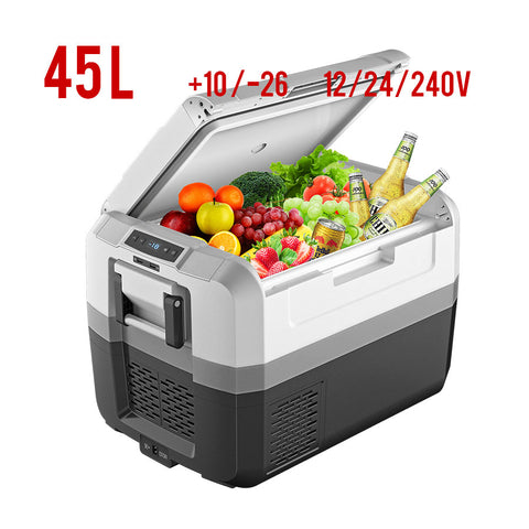 Car Fridge 45L 3-way for grocery shopping, travel, and camping, Open Lid Both Sides, Removable Lid - RVSUNSHADES