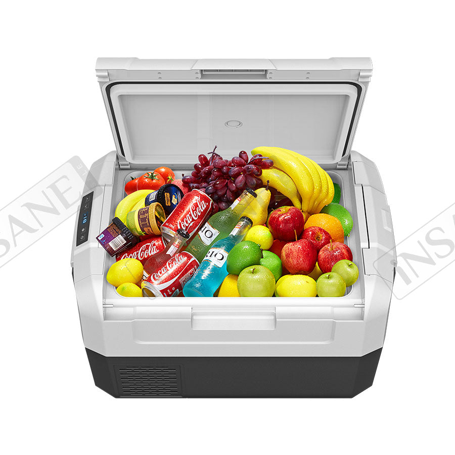 Car Fridge 45L 3-way for grocery shopping, travel, and camping, Open Lid Both Sides, Removable Lid - RVSUNSHADES