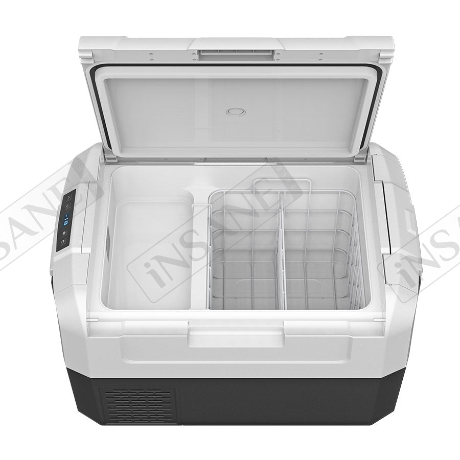 Car Fridge 45L 3-way for grocery shopping, travel, and camping, Open Lid Both Sides, Removable Lid - RVSUNSHADES