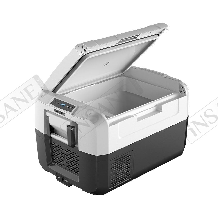 Car Fridge 35L 3-way for grocery shopping, travel, and camping, Open Lid Both Sides, Removable Lid - RVSUNSHADES