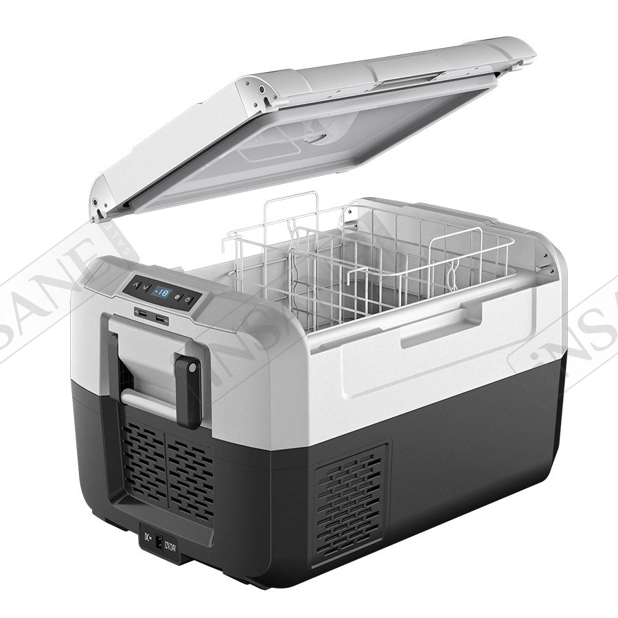 Car Fridge 65L 3-way for grocery shopping, travel, and camping, Open Lid Both Sides, Removable Lid - RVSUNSHADES