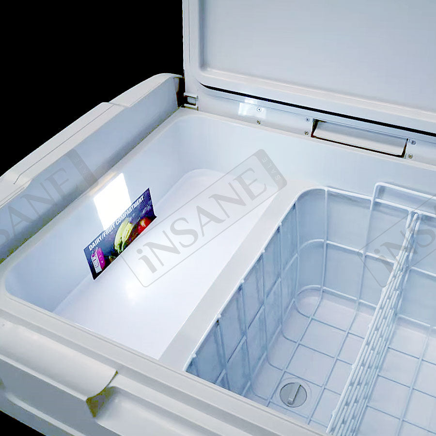 Car Fridge 35L 3-way for grocery shopping, travel, and camping, Open Lid Both Sides, Removable Lid - RVSUNSHADES