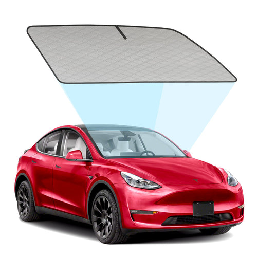 For Tesla Model Y Windshield Sun Shade Custom Fit Solar Screen Insulated Twist Fold - RVSUNSHADES