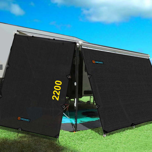Offroad Caravan End Screen Wall Angle Cut 2650/2200x2150mm Reversible V3 (2.2m Drop) - RVSUNSHADES