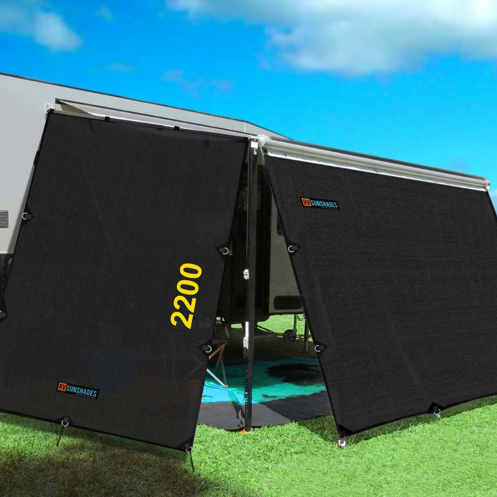 Offroad Caravan End Screen Wall Angle Cut 2650/2200x2350mm Reversible *XL* V3 (2.2m Drop) - RVSUNSHADES