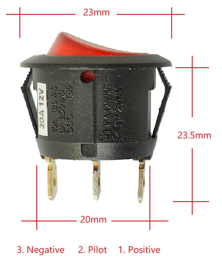 5x Rocker Switch LED Pilot Light 12V ø20mm Auto Marine (R13-112) - RVSUNSHADES